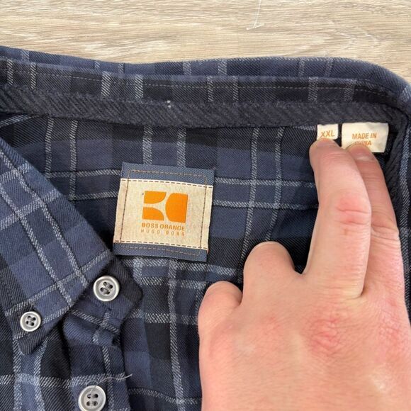 ORANGE HUGO BOSS Mens Blue White Yellow Plaid Ombre Button Down Shirt Sz XXL - Picture 3 of 10